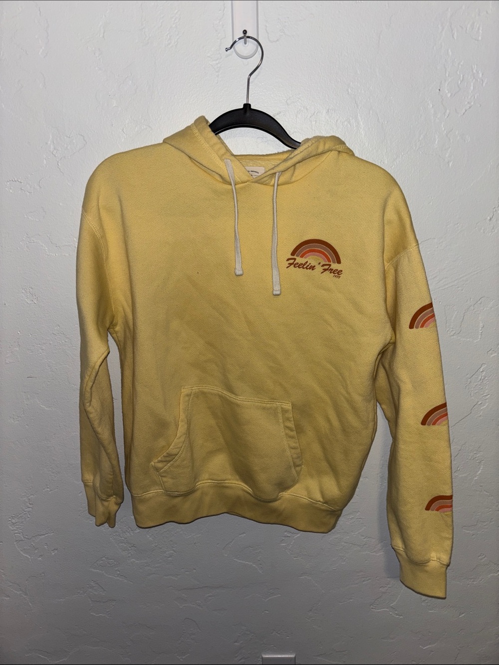 Billabong Yellow 'Feelin' Free' Pullover Hoodie with Retro Rainbow